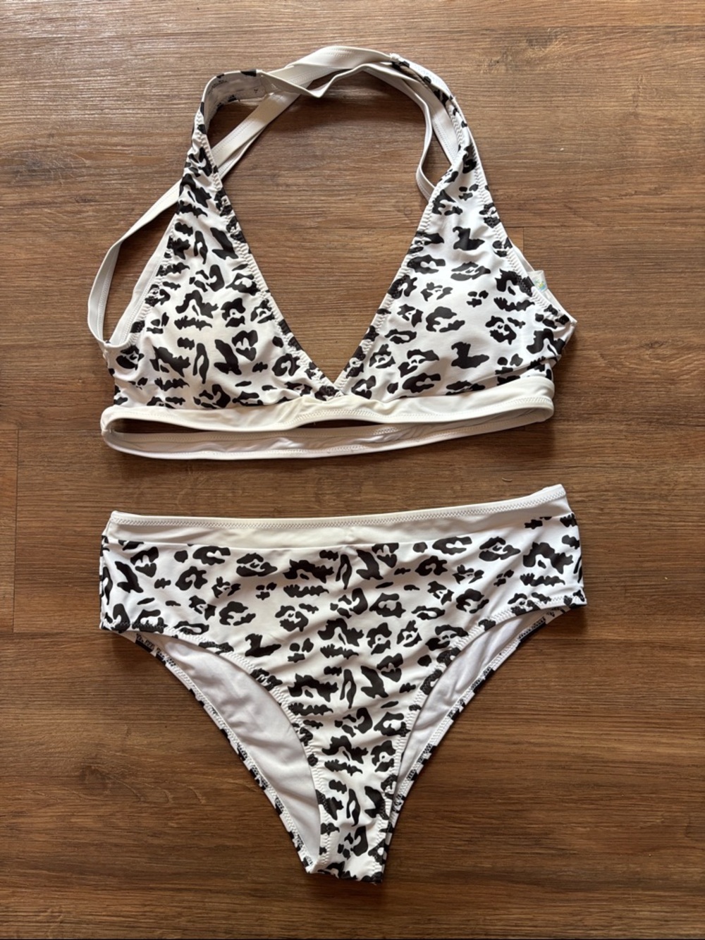 White & Black Leopard Print Bikini Set